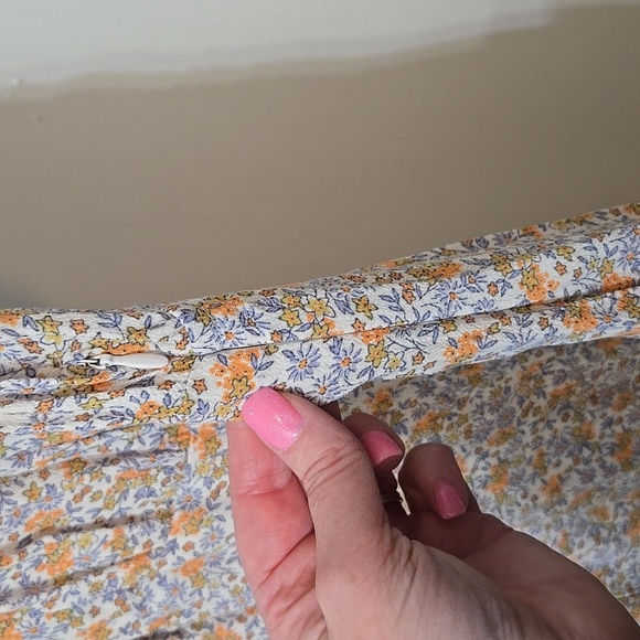 H&M Floral Midi Front Split Left Side Zip Ruffle On Off Shoulder Sleeve Pretty - Picture 4 of 7